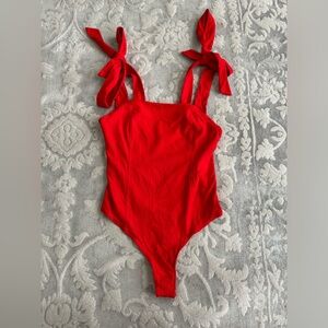 Free People Intimately Free Bow Sleeveless Red Bodysuit | Small